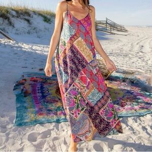 NATURAL LIFE Gracie Slip Maxi Dress Boho Blooms XS NWT Patchwork